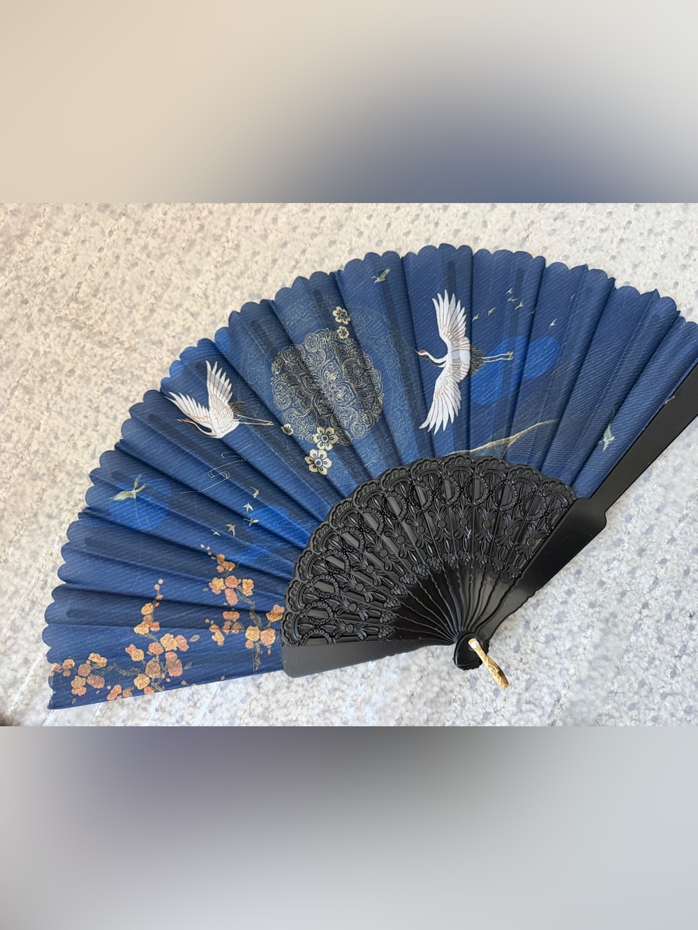 Decorative Navy Crane Folding Hand Fan - Unbranded brand new